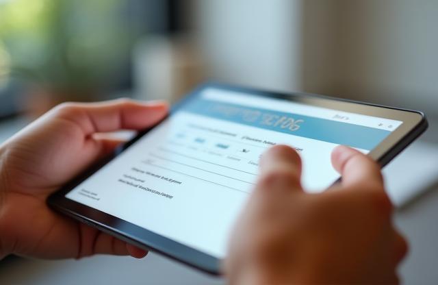 Hand filling out a form on a tablet