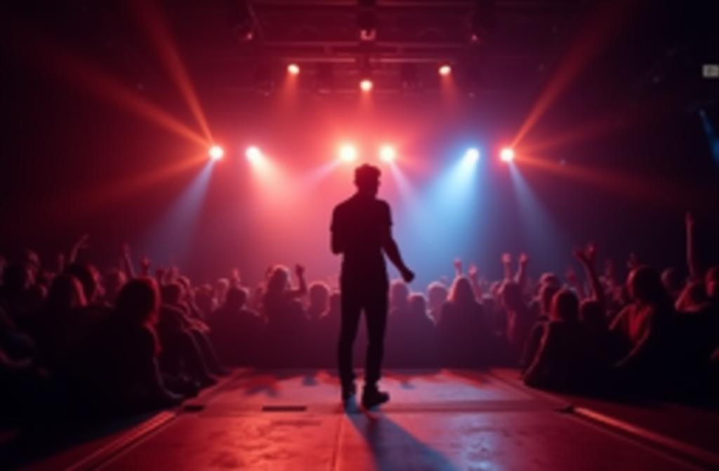 Artist performing on stage under spotlights