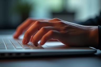 Typing hands on a keyboard